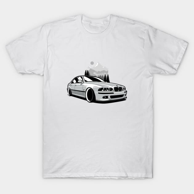 Silver White E39 Classic Saloon T-Shirt by KaroCars